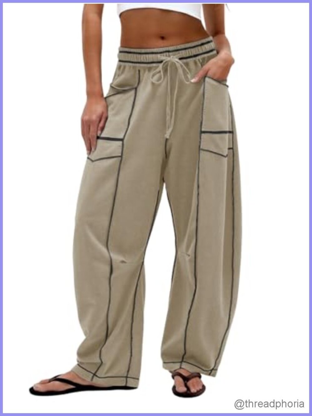 Women Casual Barrel Sweatpants Baggy Drawstring Wide Leg Lounge Pants with